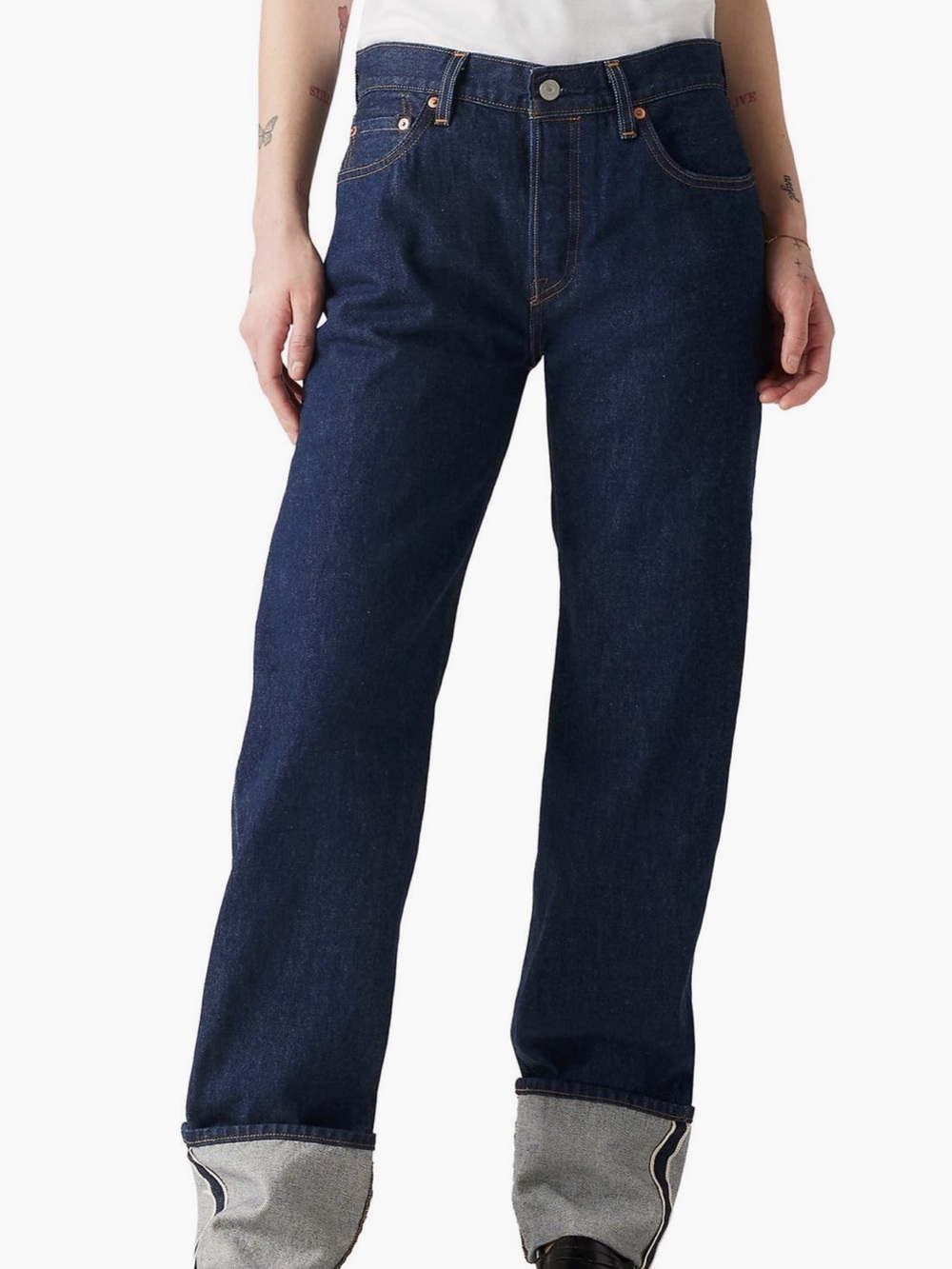 Levi's Dark Wash 501 90's cuff Straight Leg Jeans